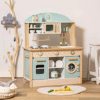 Grande cuisine en bois bleu pâle Robotime avec évier, four et micro-ondes