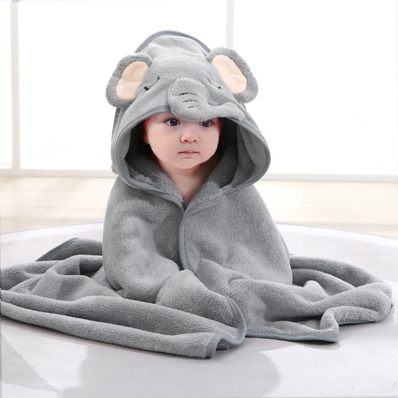 Ultra-Soft Hooded Baby Bathrobe - The Cuddly Animal for Quick Drying