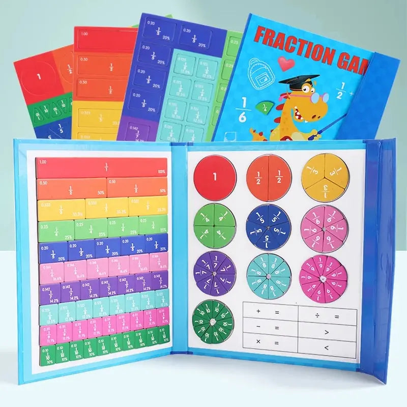 Jeu de fractions magnétiques en bois avec pièces colorées