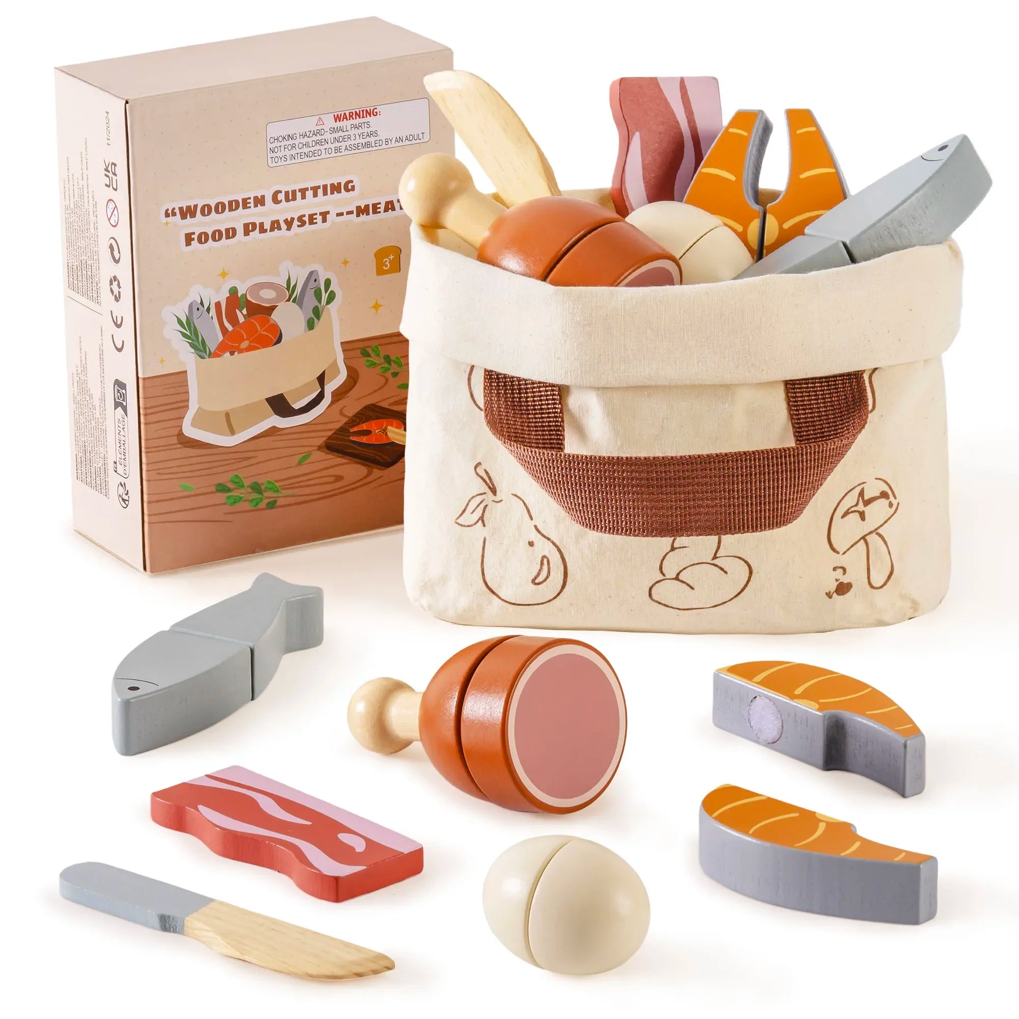 Robotime Robud - Classic Wooden Kitchen: Educational Pretend Play with Sliceable Fruits & Vegetables