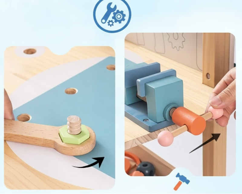 Robotime Robud - Multifunctional Wooden Workbench - The Ideal DIY Workshop for Children (Ages 3+)