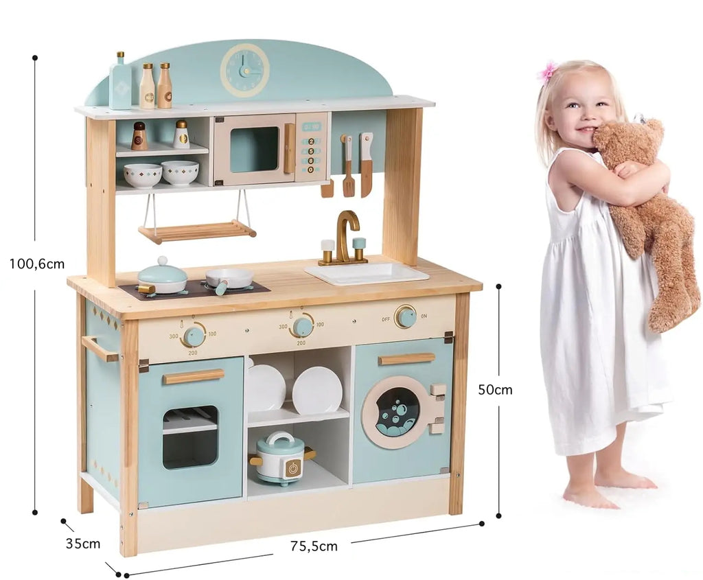 Robotime Robud - Large Wooden Kitchen for Kids - Realistic Pretend Play Toy for Girls & Boys Ages 3+